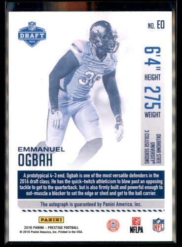 2016 Panini Prestige #EO Emmanuel Ogbah Rookies Signatures - Picture 2 of 2