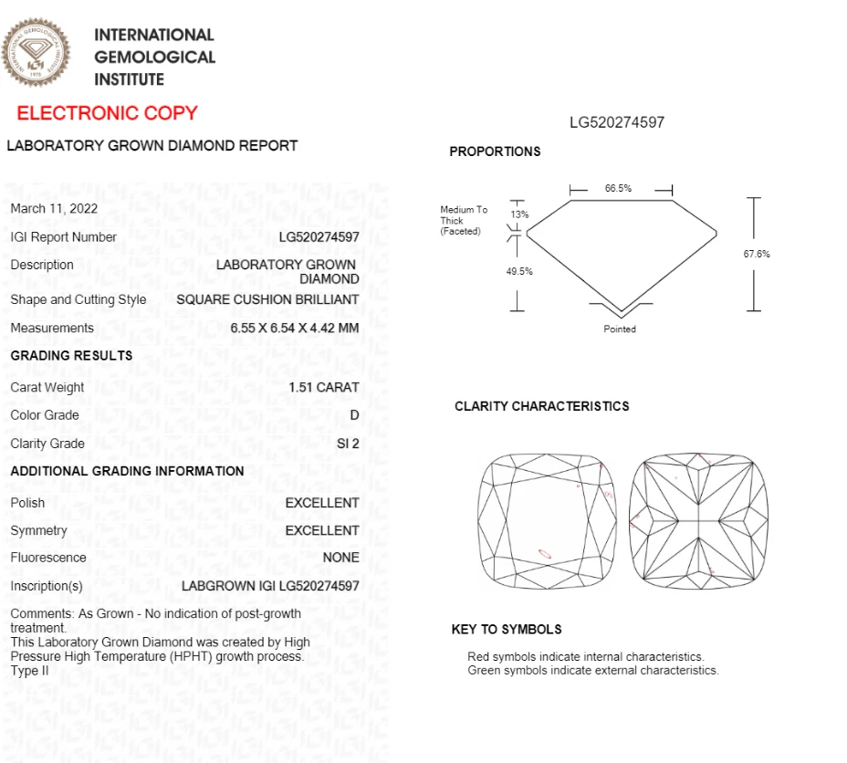 1.51 CT Cushion Lab Grown Diamond D Color Diamond For Engagement Ring - Image 2 of 2