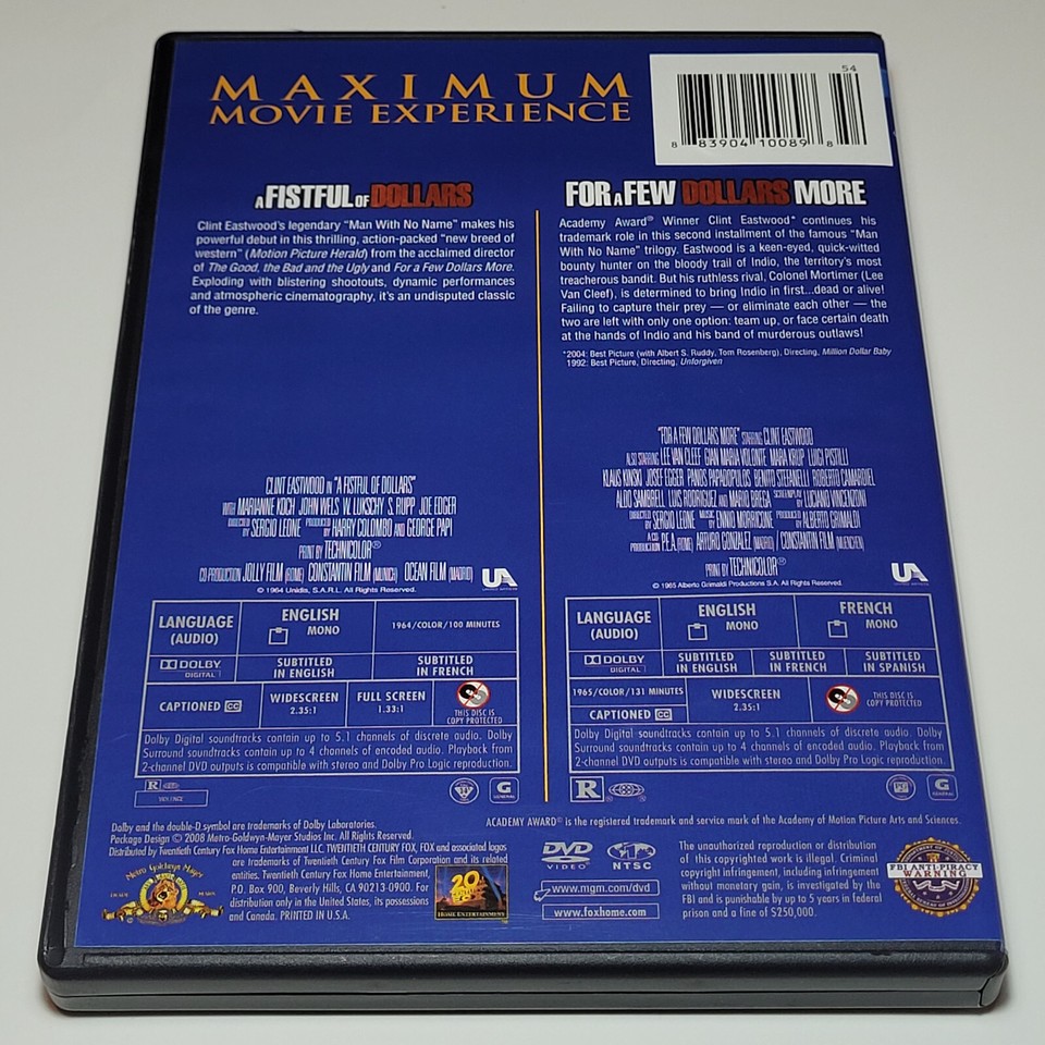 A Fistful Of Dollars / For A Few Dollars More DVD Clint Eastwood Free