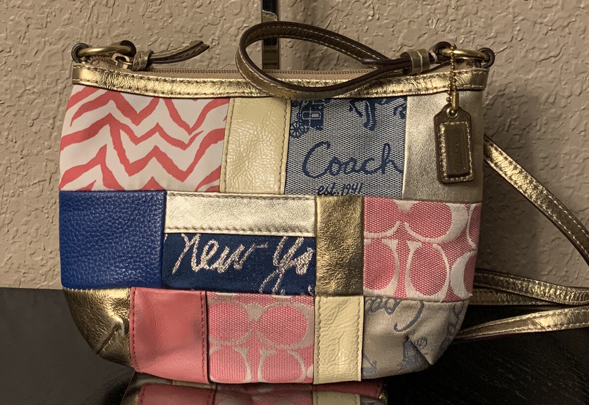 COACH Patchwork Gold Multi Color Small Canvas/Lea… - image 2