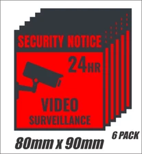 6 PACK Warning CCTV Security Surveillance Camera Sticker Sign Decal 90mm x 80mm 