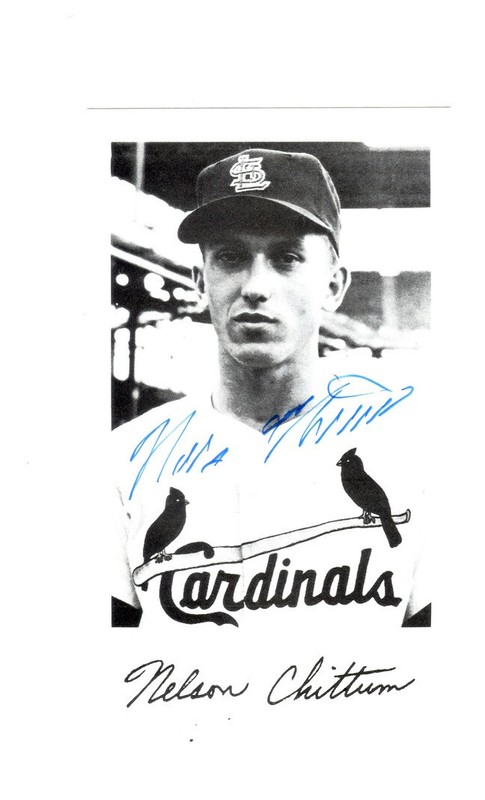 1958 StL Cardinals Team Issued Postcard - Nels Chittum - autographed - JSA COA