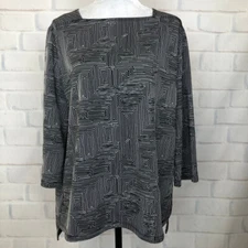 Clara Sunwoo Black Geometric Print Top Size M Stretch Knit