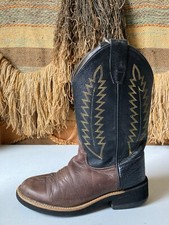 Old West Kids 1606Y Brown Black Leather Cowboy Western Kids Boots Ropers sz 4.5