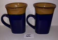 2 Royal Norfolk Stoneware Latte Square Bottom Coffee Mugs Blue Brown