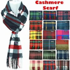 Womens Mens 100% Cashmere Striped Wool Wrap Scarf Scotland Made Plaid Scarves