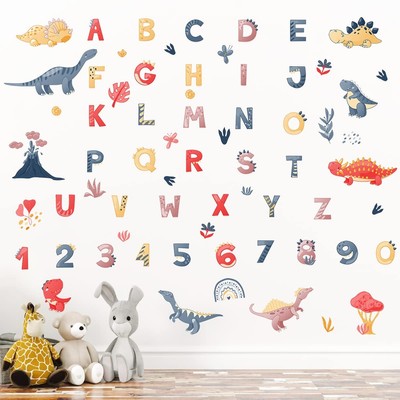 Cute Dinosaur Alphabet Wall Decals Dinos ABC Wall Stickers Removable Vinyl Ed...