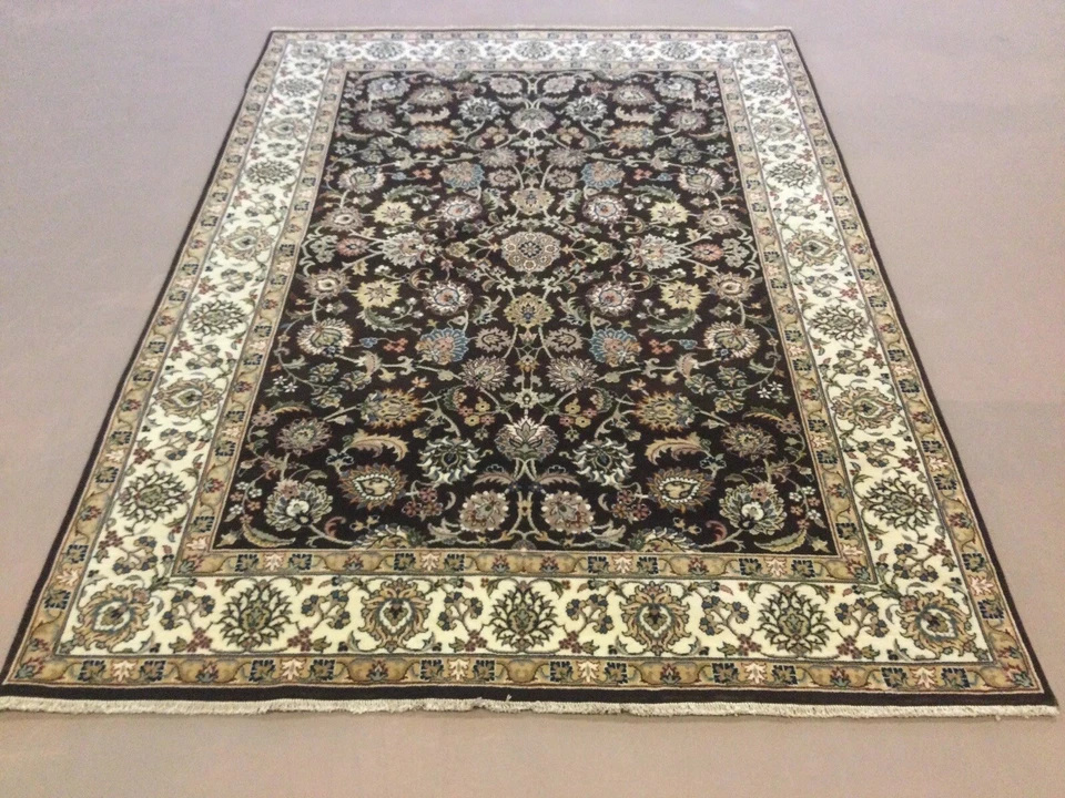 5’ X 7’ Navy Blue Beige Traditional Floral All-Over Oriental Rug Hand Knotted - Image 3 of 4
