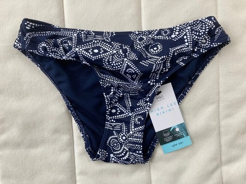M&S High Leg Navy/White Mix Patterned Bikini Bottoms - Size 8 - BNWT - Picture 10 of 10