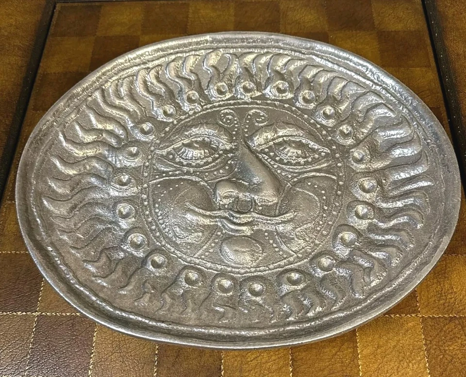 14.25" Don Drumm Celestial Sun Face Platter Aluminum Wall Hanging Art - Image 3 of 4
