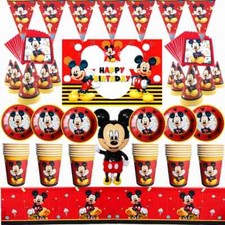 Red Mickey Mouse Kids Birthday Party Supplies Tableware Plates Banner Balloons.