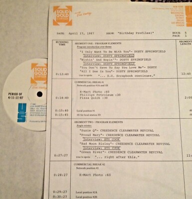RADIO SHOW: B'DAY 4/17/87 FULL SETS w/DUSTY SPRINGFIELD & STU COOK w/INTERVIEWS