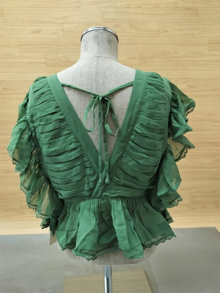 Tularosa Kaia V-Neck Flutter Sleeve Top in Green TRS258-U19 Choose Size - Image 2 of 4