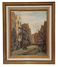 Ölgemälde "Bei den Mühren, Hamburg" Signiert U. Lembke Holzrahmen 54 x 64 cm
