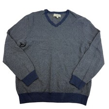 Hawker Rye Blue Gray Chevron Cotton Cashmere V-Neck Pullover Sweater L/S Sz L