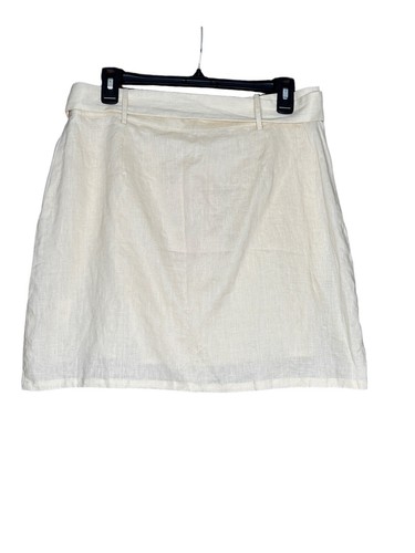 We Are Kindred Linen Skirt Mini Cream Sz 8 Pockets Buttons Neutral Minimalism - Picture 4 of 14