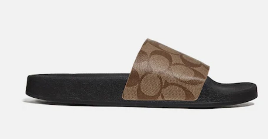 COACH Women's ULI Signature Sport Slide,Khaki/Black, Size