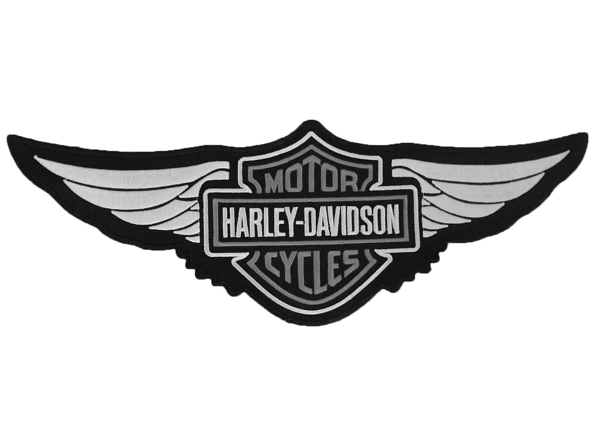 Harley Davidson Grey Black Classic Logo with Wings Sew-on Patch -  Embroidery 15