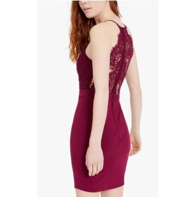 wine lace bodycon dress Darla Lace Long-Sleeve Mini Dress in Wine Red