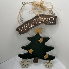 Christmas Tree Wood Star Snowflake Welcome Sign Hanging Dangling Decoration