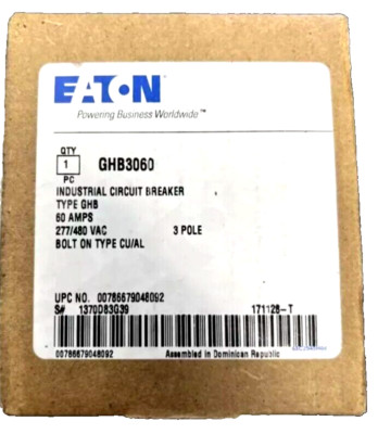 NEW Eaton GHB3060  Circuit Breaker 3 phase 277-480 volt (with 2-year warranty)