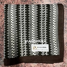 MEN BROWN HANDKERCHIEF COTTON POCKET SQUARE17" ART BLACK  WHITE STRIPED VINTAGE
