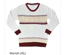 LuLaRoe Mariah Pullover Sweater - Cream With Stripes On Sleeves Rib Knit - XL