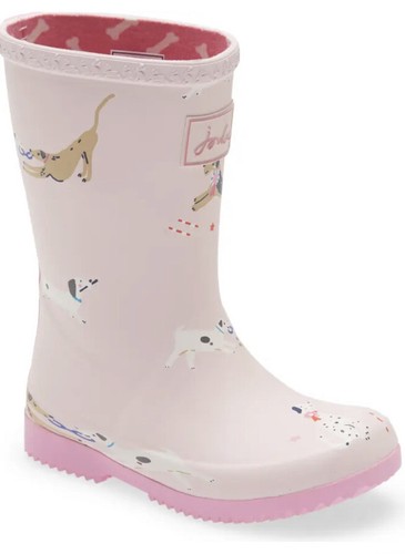 Joules NIB pink dog welly roll Up rain 