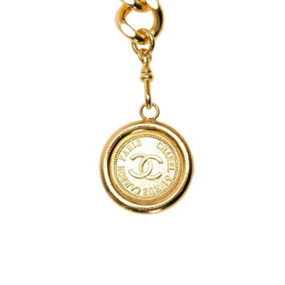 Chanel Vintage Coco Mark Medallion Plate Chain Belt Gold 