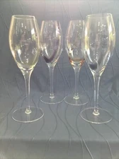 SET OF FOUR COLORS CRYSTAL SWIRL CIRCLE RIBBON SURROUND WINE GLASSES 10 1/2 TALL
