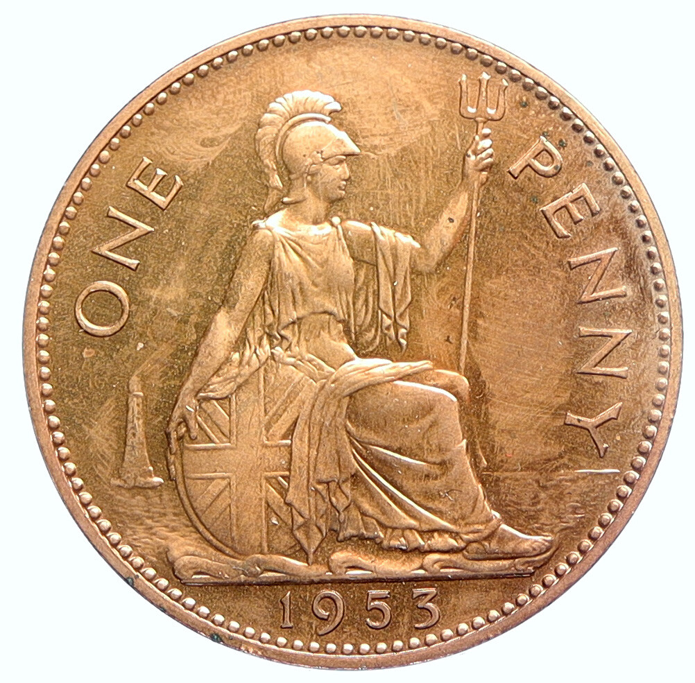 1953 UK Great Britain QUEEN ELIZABETH II Britannia Proof 1 Penny