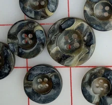 20 LARGE Italian 4 Hole Button Multi Shades Black Gray Neutral Grooves 1-1/16"