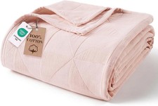 4 Layer 100 Percent Cotton Muslin Throw Blanket Pink 50x60 Inch Breathable Soft