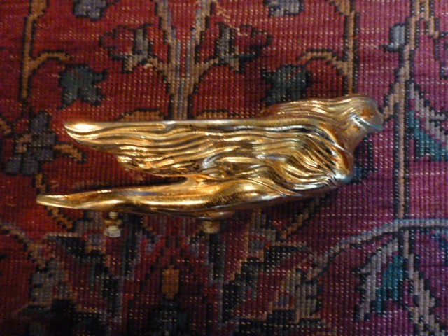 Vintage Gold plated Flying Goddess Cadillac Hood Ornament