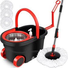 Spin Mop Bucket Sets 360° Spinning Cleaning Tools with 3 Microfiber Replacement 