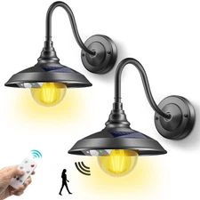 Solar Barn Light Outdoor 3 Modes 2 Lighting, Aluminum Vintage Farmhouse Goose...