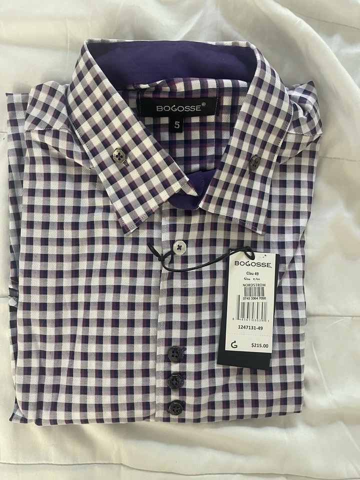 Bogosse Men’s Dress Shirt L Purple Navy Check Cotton Contrast Cuff NWT $215 - Image 4 of 4