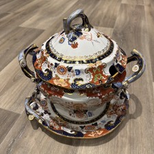 Stunning Antique Ironstone Imari Tureen With Lid & Plate Mason Style England