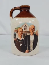 American Gothic Whiskey Jug 5" Stoneware Vintage 