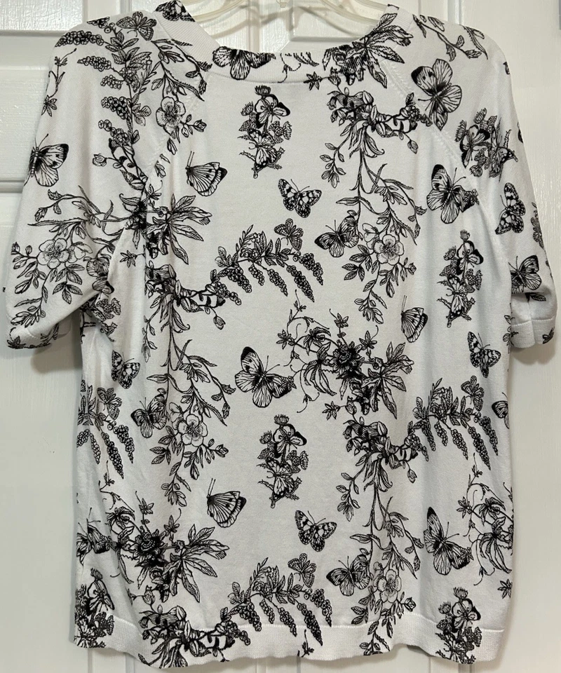 Talbots LP Petite Butterfly Toile Short Sleeve Sweater Novelty Print Cottagecore - Image 4 of 4
