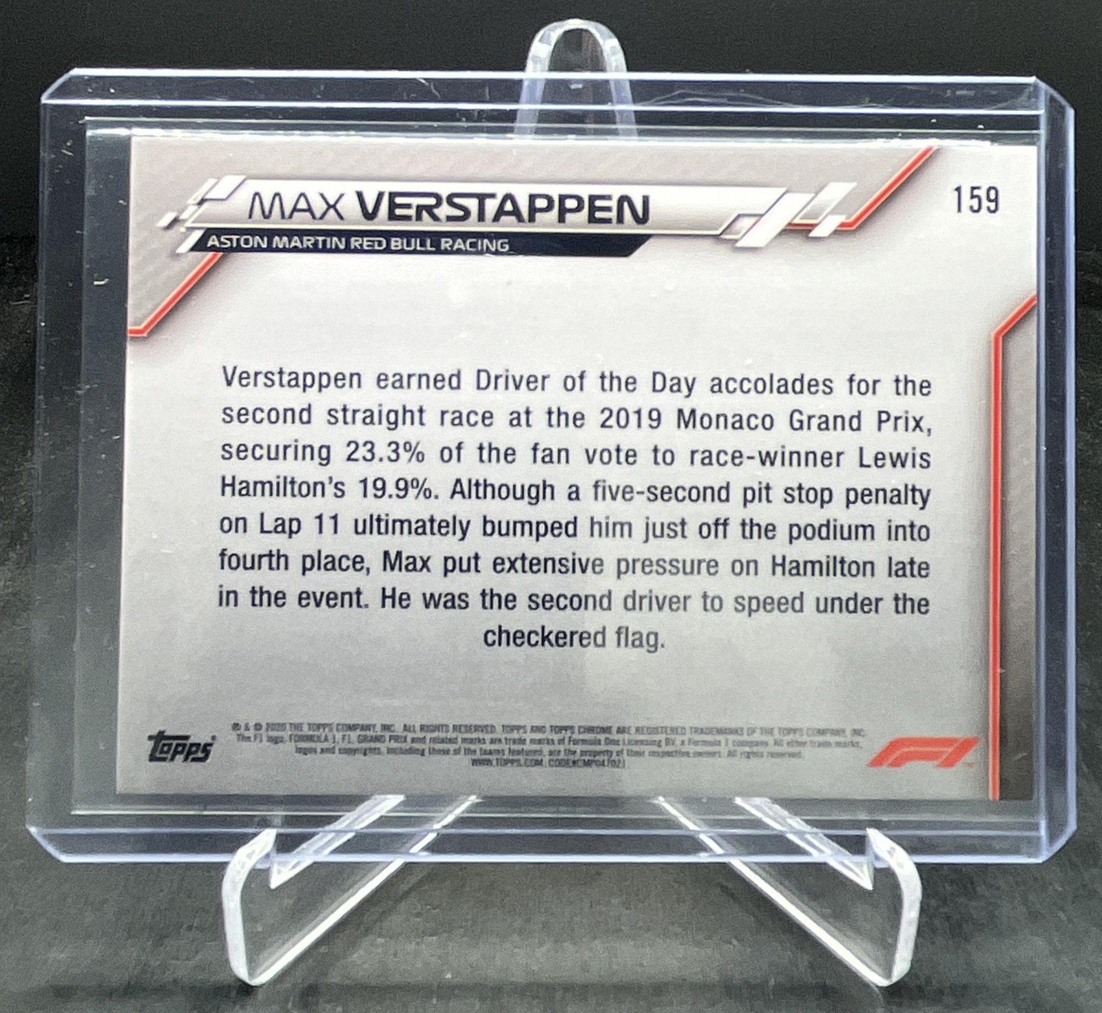 2020 Topps Chrome Sapphire Formula 1 F1 Max Verstappen #159 view 2