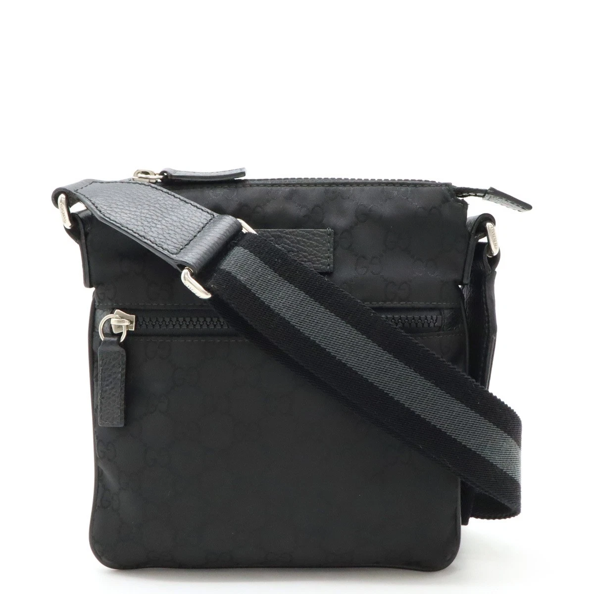 Sac à bandoulière GUCCI GG nylon sacoche diagonale suspension sans soufflet cuir noir