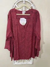 NWT PARSLEY & SAGE 3X BOHO EMBROIDERY 3/4 SLEEVE TOP