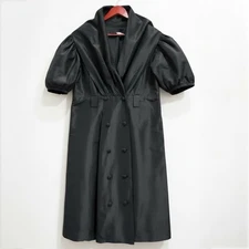 Teri Jon Black Shirt Dress Silk Taffeta Size 10 Double Breasted Button Front