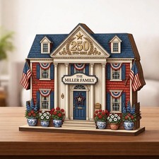 USA 250th Anniversary House Block Sign, Patriotic Shelf Decor Gift