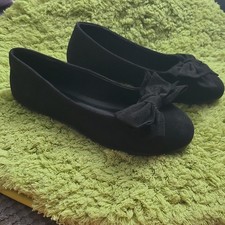 Fashion Black Bow Ballet Flats Faux Suede Women's Size 8 Slip On Comfort