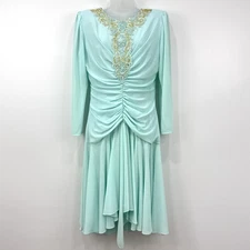 VTG Abby Kent Dress Womens 12 Mint Flapper Beaded Event Formal Asymmetric