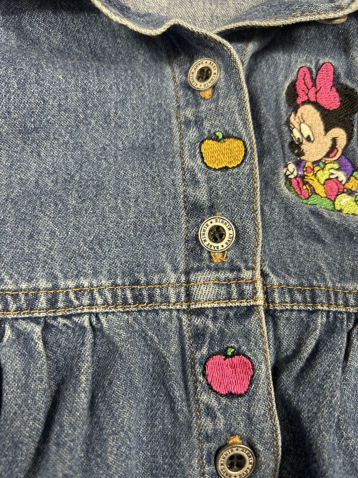 Vestido Denim Bebé Disney Vintage Años 90 2T 24 Meses Minnie Daisy Pluto Bordado Foto 4 de 4