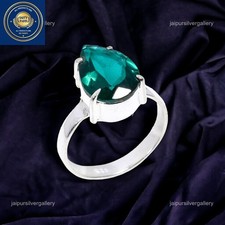 925 Sterling Silver Green Apatite Gemstone Solitaire Minimalist Ring Size 8.75