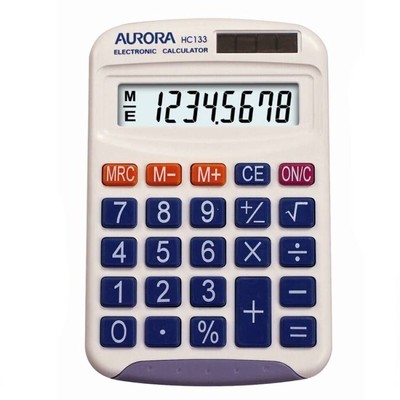 Aurora Taschen-Handrechner 8-stellige Anzeige & Dual Power (HC133)